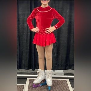 Figure skating dress, two piece, red with rhinestone embellishments size 6/7